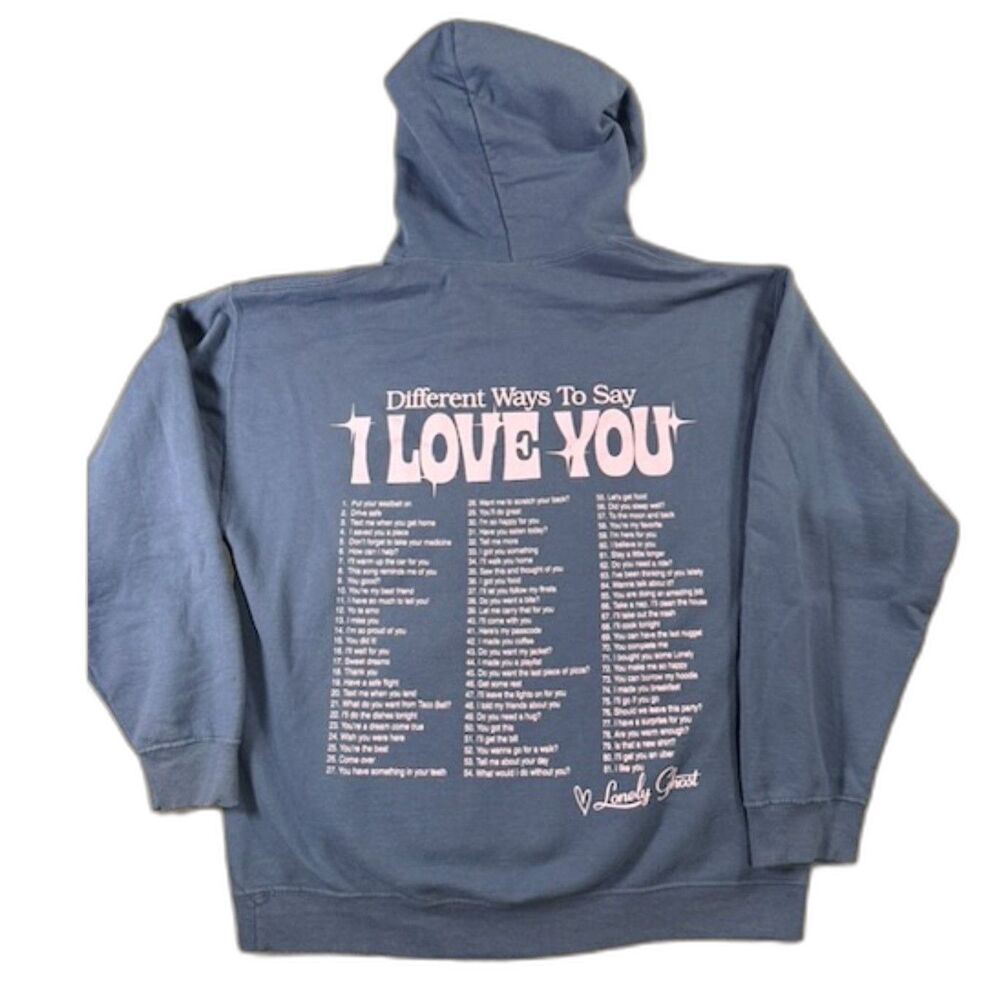 Lonely Ghost I Love You Hoodie Sz L Blue Pink Graphic Sweatshirt Oversized